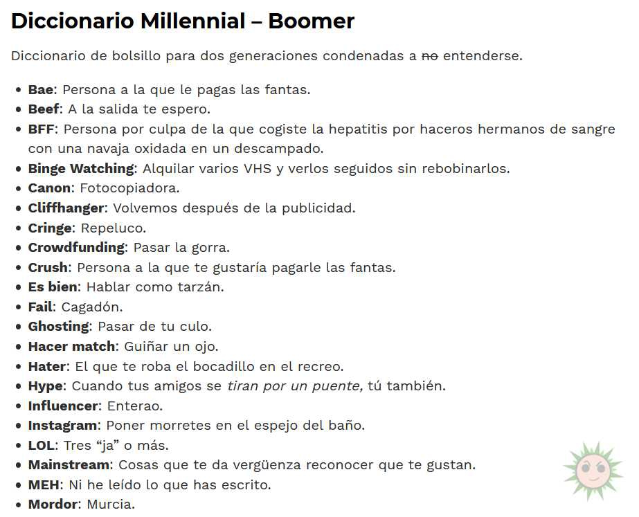 Diccionario Millennial-Boomer